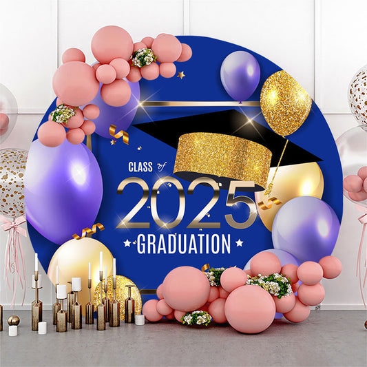Glitter Gold Blue Class 2025 Graduation Round Backdrop