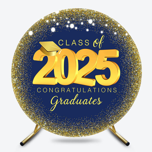 Navy Blue Gold Spot Light Circle Graduation Backdrop