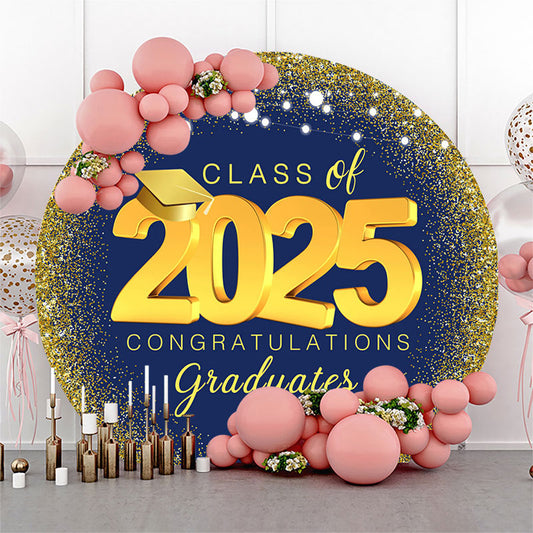 Navy Blue Gold Spot Light Circle Graduation Backdrop