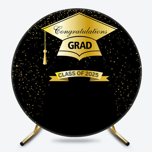 2025 Golden Hat And Black Round Graduation Backdrop