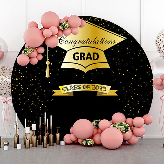 2025 Golden Hat And Black Round Graduation Backdrop