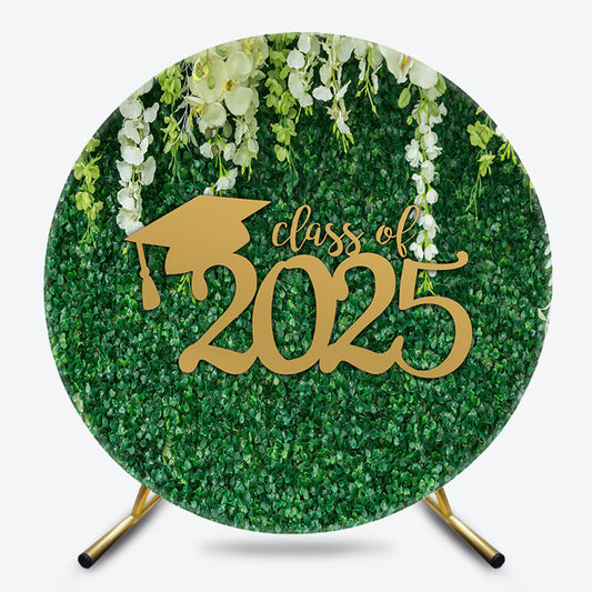 Circle White Floral Green Leaf Class Of 2025 Backdrop