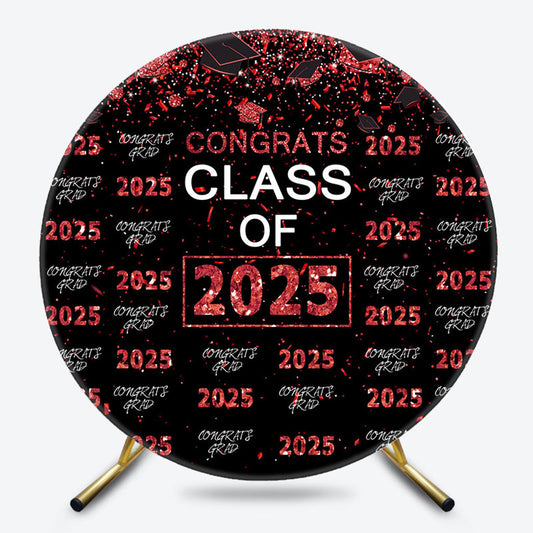 Red Sparkling Congrats Black Circle Grad Backdrop