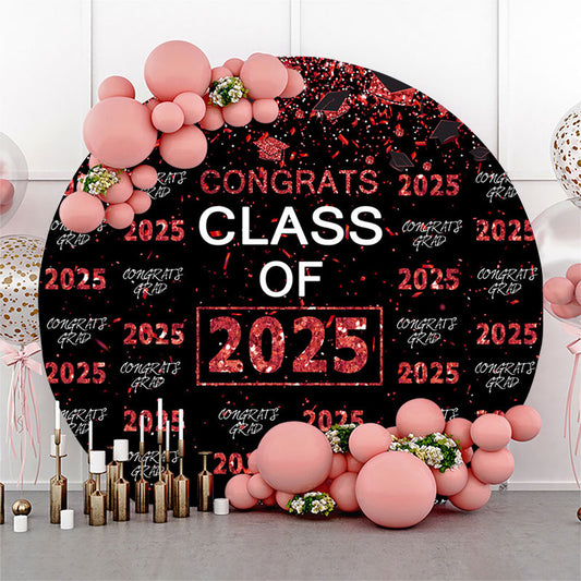 Red Sparkling Congrats Black Circle Grad Backdrop