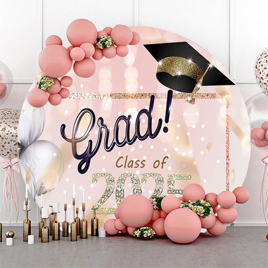 Diamond Glitter Pink Bokeh Circle 2025 Grad Backdrop