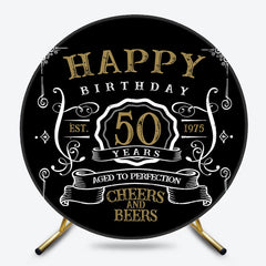 Gold And White Happy 50th Years Birthday Black Backdrop