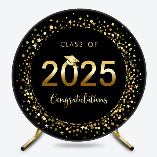 Round Black And Gold Class 2025 Graduation Backdrop