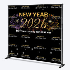 Custom Name Repeat Black New Year 2026 Bash Backdrop