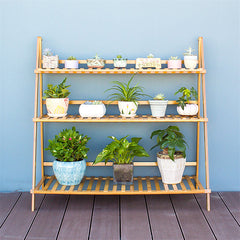 Lofaris 3 Tier Natural Bamboo Flower Pot Plants Display Shelf
