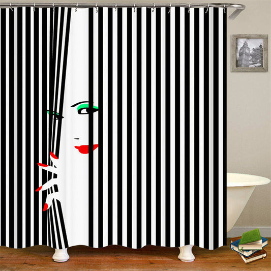 Lofaris 3D Black Stripe Woman Shower Curtain For Bathroom