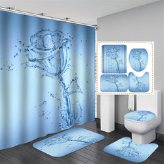 Lofaris 3D Romantic Light Blue Water Rose Bathtub Shower Curtain
