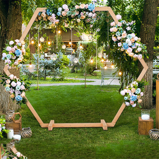 Lofaris 7.5X6.5Ft Light Wooden Hexagon Wedding Arch Decor