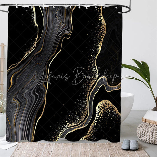 (7 Day Delivery)Lofaris Black Gold Marbled Shower Curtain Kit