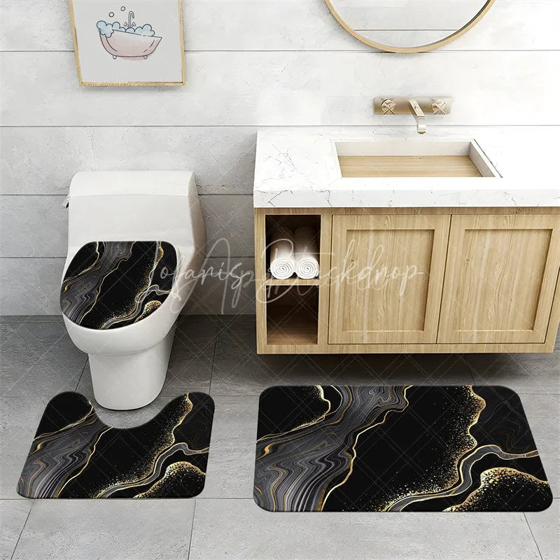 Lofaris (7 Day Delivery)Lofaris Black Gold Marbled Shower Curtain Kit