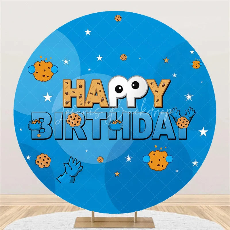 Lofaris (7 Day Delivery) Blue Cookie Happy Birthday Round Backdrop for Boy