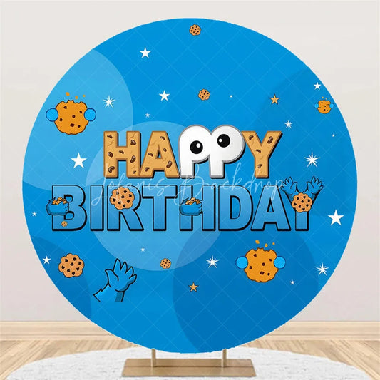 Lofaris (7 Day Delivery) Blue Cookie Happy Birthday Round Backdrop for Boy
