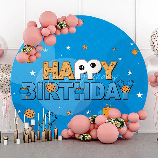 Lofaris (7 Day Delivery) Blue Cookie Happy Birthday Round Backdrop for Boy
