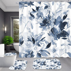 (7 Day Delivery) Lofaris Navy Blue Ink Flowers Shower Curtain Kit