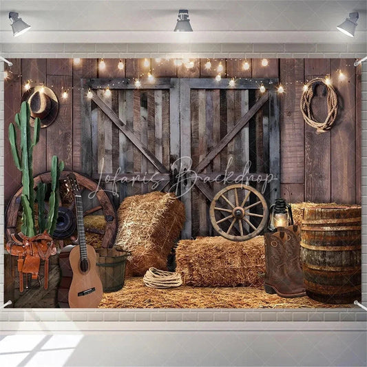 (7 Day Delivery) Lofaris Wooden Barn Door Lighted Cowboy Birthday Backdrop