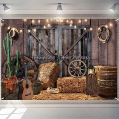 (7 Day Delivery) Lofaris Wooden Barn Door Lighted Cowboy Birthday Backdrop