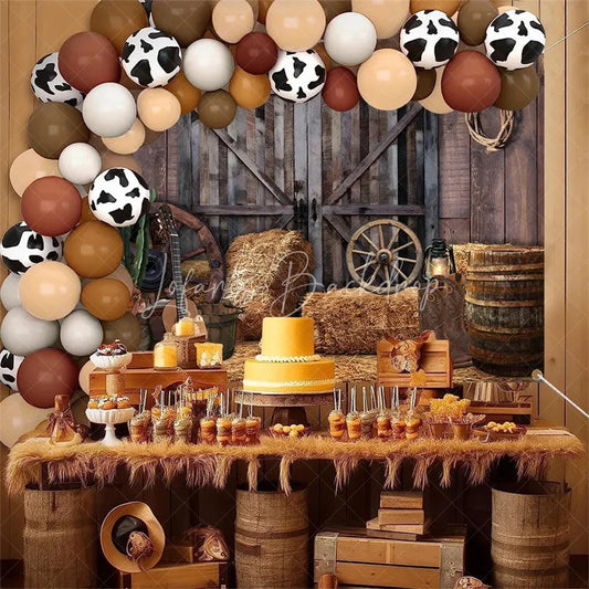 Lofaris (7 Day Delivery) Wooden Barn Door Lighted Cowboy Birthday Backdrop
