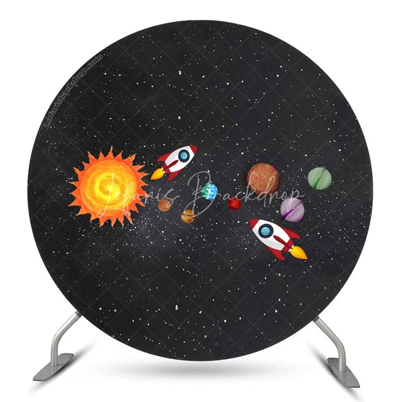 Lofaris Rocket And Universe Round Birthday Backdrop For Boy