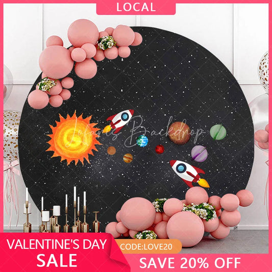 Lofaris (7 Day Delivery) Rocket Universe Round Birthday Backdrop For Boy