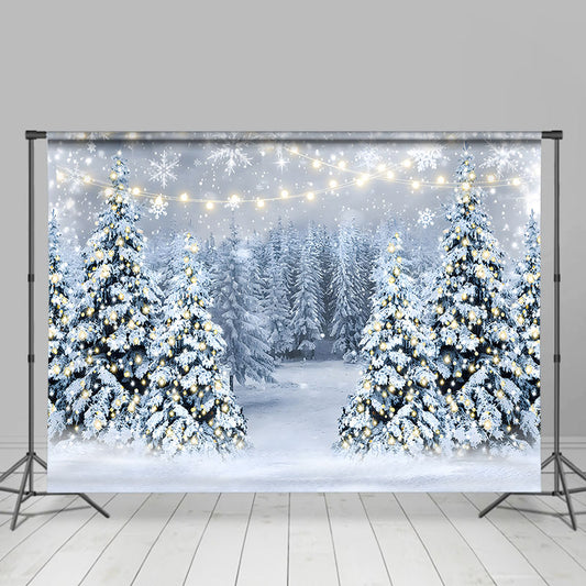 Heavy Snowy Pine Forest Bokeh Photo Winter Backdrop