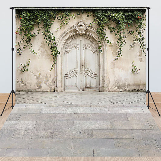 Lofaris Vintage Arch Door Ivy Distressed Wall Combo Set Backdrop, Stone Floor Outdoor Photography Prop