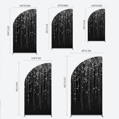 Lofaris Shimmering Silver Glitter Sparkling Stars Black Half Moon Arch Backdrop, Elegant Party Celebration Decor