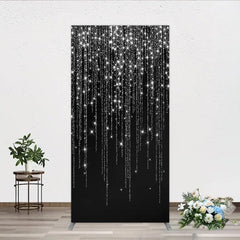 Lofaris Shimmering Silver Glitter Falling on Black Rectangle Arch Backdrop, Elegant Celebration Party Decor