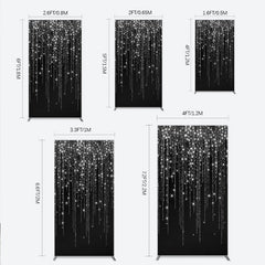 Lofaris Shimmering Silver Glitter Falling on Black Rectangle Arch Backdrop, Elegant Celebration Party Decor