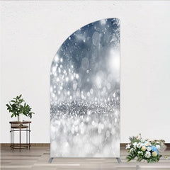 Lofaris Elegant Silver Blue Glitter Snowflake Half Moon Arch Backdrop, Winter Wonderland Christmas Party Decor