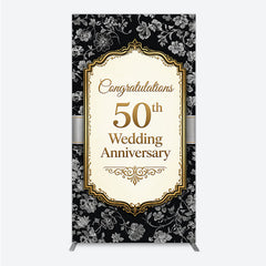Lofaris Elegant Black Gold Floral Rectangle Arch Backdrop, 50th Wedding Anniversary Celebration Party Decor