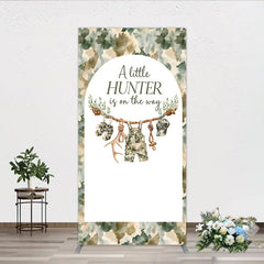 Lofaris Camouflage Woodland Hunter Theme Baby Shower Rectangle Arch Backdrop, featuring Baby Overalls and Antlers Decor