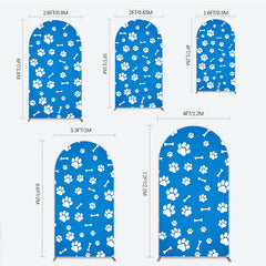 Lofaris Blue and White Paw Print and Bone Pattern Round Top Arch Backdrop, Adorable Pet Themed Party Decor