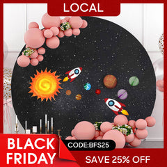 (7 Day Delivery) Rocket Universe Round Birthday Backdrop For Boy