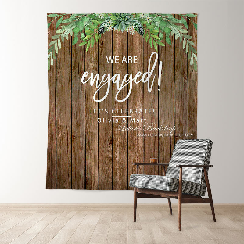 Lofaris Personalized Wood And Leaves Rustic Wedding Backdrop