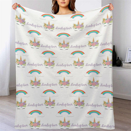 Lofaris Personalized Name Girls Blanket With Unicorn Rainbow
