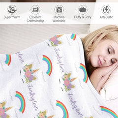 Lofaris Personalized Name Girls Blanket With Unicorn Rainbow