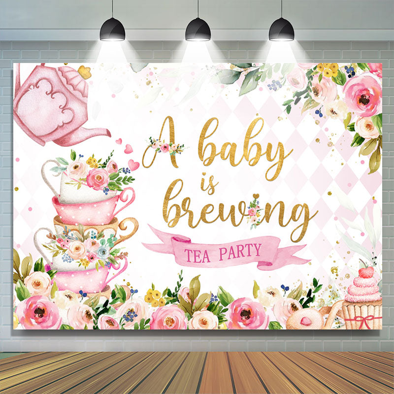 Lofaris A Baby Is Brewing Tea Party Floral Shower Backdrop