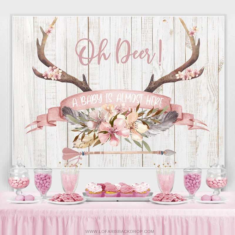 Lofaris A Baby Is Here Floral Antler Shower Backdrop