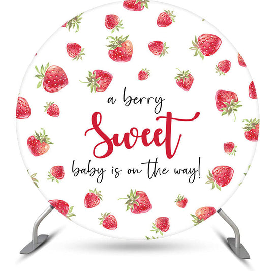 Lofaris A Berry Sweet Fruit White Round Baby Shower Backdrop