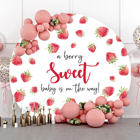 Lofaris A Berry Sweet Fruit White Round Baby Shower Backdrop
