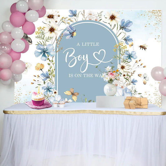 Lofaris A Little Boy On The Way Florals Baby Shower Backdrop