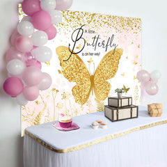 Lofaris A Little Butterfly Gold Glitter Baby Shower Backdrop