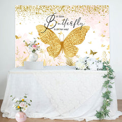 Lofaris A Little Butterfly Gold Glitter Baby Shower Backdrop