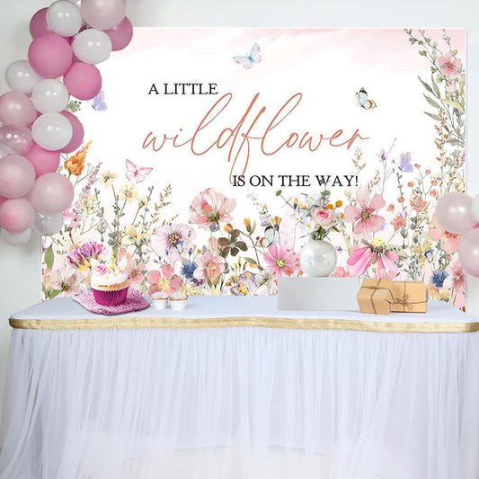 Lofaris A Little Wildflower Butterfly Baby Shower Backdrop