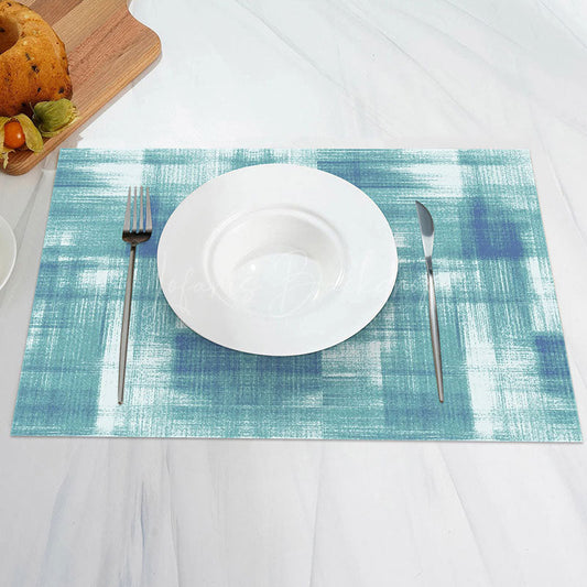 Lofaris Abstract Art Deco Cyan Blue White Set Of 4 Placemats