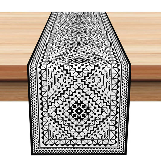 Lofaris Abstract Black White Patterns Retro Table Runner